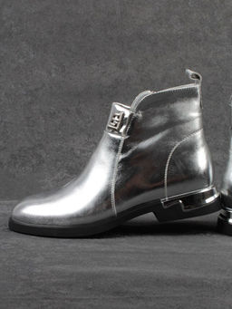 01-B48B-87C GREY/SILVER Ботинки демисезонные женские (натуральная кожа, байка)