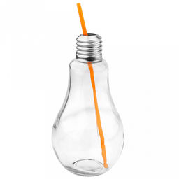 Бутылка стеклянная Лампочка 0,85л, д11см h21,5см, д/горла 2,5см, с трубочкой, винтовая металлическая крышка с отверстием для трубочки (д/основания 5,5см) (Китай)