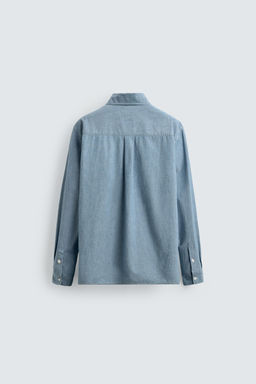 Рубашка Zara Aaron Levine x Zara CAMISA CHAMBRAY DENIM средне-синяя