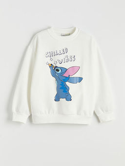 Stitch Bask?l? K?z ?ocuk Kal?n Sweatshirt