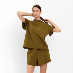 Костюм женский (майка, шорты) MINAKU: Casual Collection, хаки, размер 46