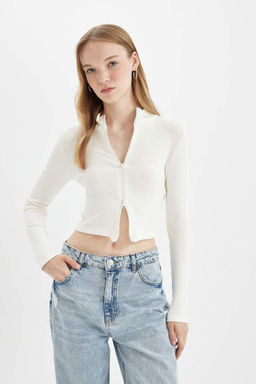 Кардиган в рубчик с приталенным воротником-стойкой и камзолом - Defacto фото 3