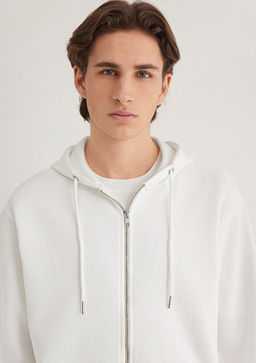 Kapusonlu Fermuarl? Beyaz Basic Sweatshirt - Mavi фото 6