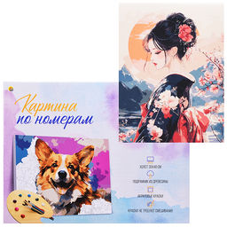 Холст с красками 30x40 по номерам "Девушка в кимоно" в коробке (30цв.)