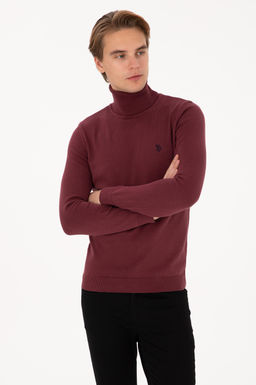 Erkek Slim Fit Bo_azl_ Yaka Bordo Kazak - U.s. polo assn фото 3