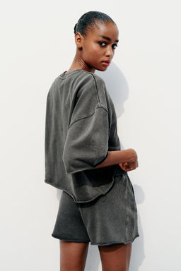 SHORT SLEEVE RIBBED PLUSH SWEATSHIRT - Zara фото 24