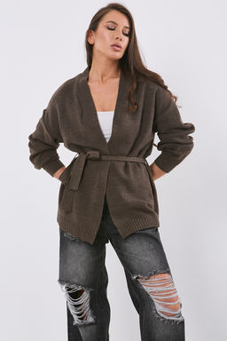 Кардиган объемный без застежки коричневый