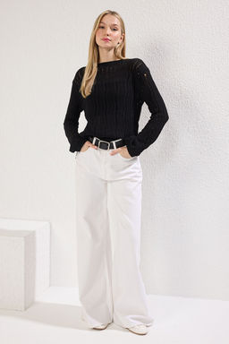 Siyah Bisiklet Yaka Ajurlu Kazak TWOSS25KZ00004 - Trendyolmilla фото 2