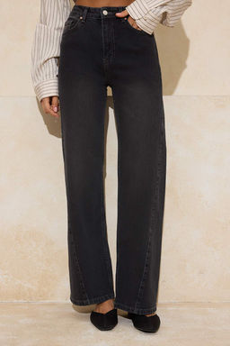 Siyah Yuksek Bel Comfort/Esnek Genis Paca Wide Leg Jeans TWOSS26JE00063 - Trendyolmilla фото 3