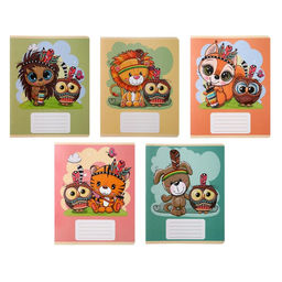 Цена за 10 шт. Тетрадь 12 листов в частую косую линию Животное племя, обложка мелованный картон, ВД-лак, блок офсет, МИКС