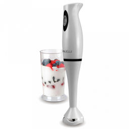 Блендер погружной ручной "Kelli", пластмассовый корпус, число скоростей: 1, ножи из нержавеющей стали, мерный стакан: 500мл, удобная эргономичная ручка, мощность: 220-240В, 50Гц 400Вт, 9,8х9,8х37см, черный (Китай)