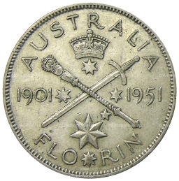 Монета 1 флорин (2 шиллинга) 1951 года Австралия 50 лет Федерации