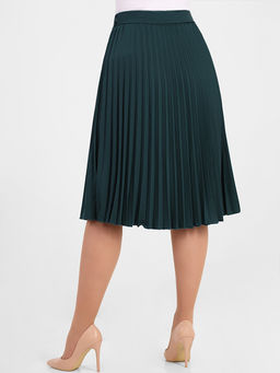 Темно-зеленая плиссированная юбка с поясом классическая - Almond фото 6
