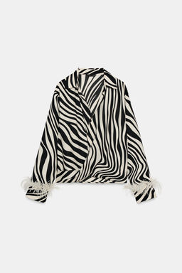 CAMISA ESTAMPADO ANIMAL PLUMAS / Negro / Crudo - Zara фото 6
