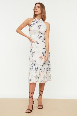 TRENDYOLMILLA Lacivert Cicek Desenli A Kesim Halter Yaka Astarl? Midi Dokuma Elbise TWOSS19LJ0200 фото 10