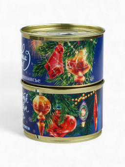Подарочный набор новогодний в железной банке С Новым годом: монпансье 100 г, чай чёрный 50 г, варенье 30 г, открытка