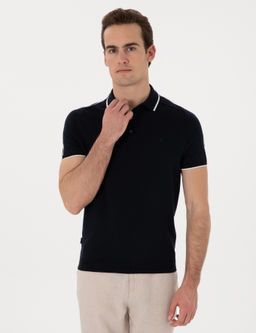 Lacivert Slim Fit D__meli Polo Yaka Triko Ti__rt