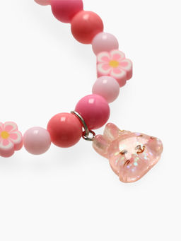 Цена за 2 шт. Браслет детский Выбражулька фимо с бусинами, d=6 см. зайчик с бусинами, розовый фото 3