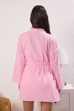 Trendyolmilla Ekru 3lu %100 Pamuklu F?rf?rl? ve Serit Aksesuarl? Sortlu Dokuma Pijama Tak?m? THMSS25PT00054 фото 15