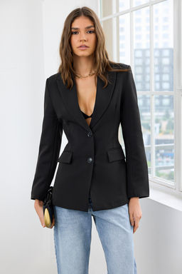 Siyah Fitted/Bele Oturan Dokuma Blazer Ceket TWOAW26BC00000