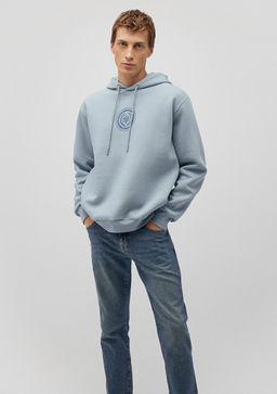 Muhur Logo Bask?l? Kapusonlu Mavi Sweatshirt