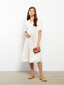 V Yaka K?sa Kollu ?izgili Hamile Elbise