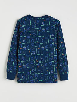 Bask?l? Bisiklet Yaka Erkek ?ocuk Pijama Tak?m?