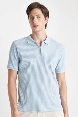 Slim Fit Dar Kesim Fermuarl? K?sa Kollu Polo Tisort - Defacto фото 7