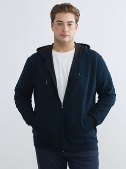 Standart Kal?p Kap??onlu Erkek Fermuarl? Sweatshirt