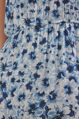 Lacivert Cicekli Duz Kesim Volanl? Maxi Dokuma Elbise TWOSS25EL00564