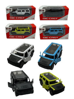 Металл. модель 9,5см "Hummer H2 (1:39)" 2 двери откр-ся (D3907-1) инерция, панорам. крыша, 4цв. в ассорт., в коробке