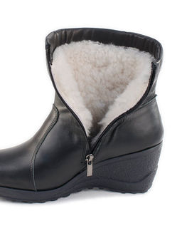 Полусапожки женские на платформе черные, кожа, молния