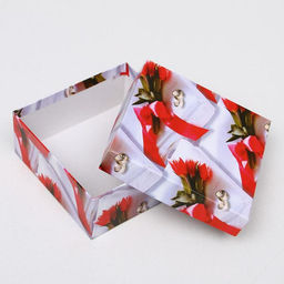 Набор коробок 3 в 1 "Свадьба кольца и красная лента", 19 х 19 х 9,5 - 15,5 х 15,5 х 6,5 см