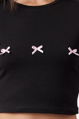 TRENDYOLMILLA Pembe Fiyonk Detayl? Crop K?sa Kollu Orme T-Shirt TWOSS24TS00248 фото 3