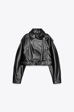 LEATHER EFFECT CROPPED BIKER JACKET - Zara фото 4