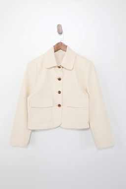 Bej Oversize Dugmeli Dokuma %100 Pamuk Ceket TWOSS26CE00021