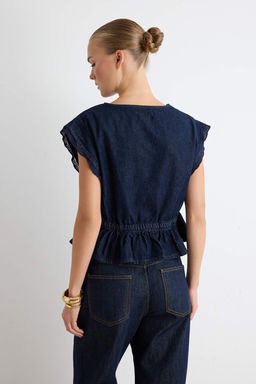 Koyu Mavi Dantel Detayl_ Bebe Yaka Denim G_mlek TWOSS26GO00234 - Trendyolmilla фото 4