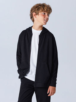 Kap??onlu Erkek ?ocuk Fermuarl? Sweatshirt