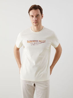 Bisiklet Yaka Bask?l? Penye Erkek Ti??rt