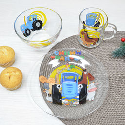 Набор СИНИЙ ТРАКТОР 3 пр.: кружка 250 мл, салатник 13 см, тарелка 19,5 см в под.уп. арт.СТН3-1 /МФК/