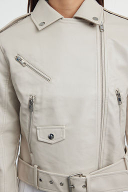 Trendyolmilla Ekru Regular Suni Deri Birker Ceket Mont TWOAW25MO00002  фото 4