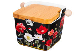 Банка для сыпучих продуктов 300 мл 12*9,5*9 см Маки на черном с отк. бамбук.крышкой NEW BONE CHINA