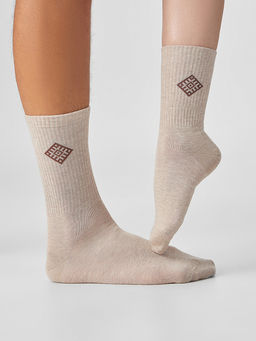 Цена за 5 пар! Носки унисекс бежевые с рисунком в виде орнамента