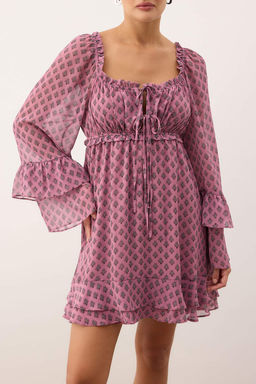 Cok Renkli Volanl? / F?rf?rl? Mini Dokuma Elbise TWOAW26EL00276 - Trendyolmilla фото 3