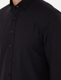 Siyah Keten G_r_n_ml_ Slim Fit Uzun Kollu G_mlek