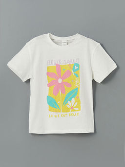 Bisiklet Yaka ?i?ekli K?z ?ocuk Ti??rt 2li