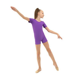 Купальник гимнастический Grace Dance, с шортами, с коротким рукавом, р. 38, цвет фиолетовый  фото 4