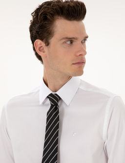 Beyaz %100 Pamuk Parlak Saten Slim Fit Uzun Kollu Basic G_mlek