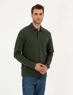 Koyu Ye_il Slim Fit Basic Sweatshirt