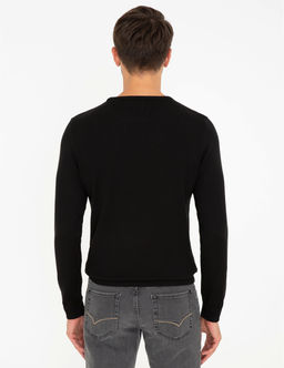 Siyah Slim Fit Bisiklet Yaka Basic Triko Kazak